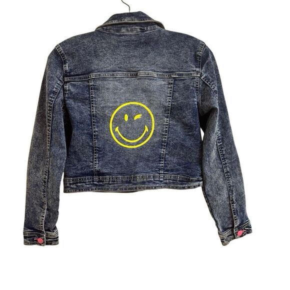 SmileyWorld Denim Jacket Yellow Smile Girls Size 14 - Picture 1 of 6